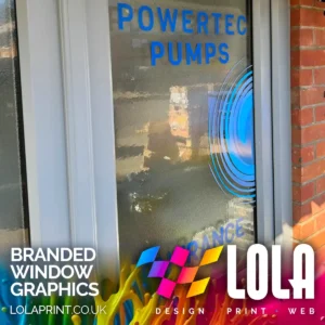 Branded Window Graphics example by Lola Design, Print, Web.